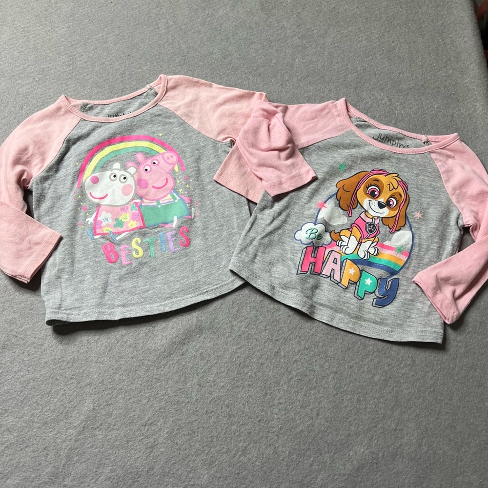Jumping Beans Long-Sleeve Tees Girls 12 Months Peppa Pig Paw Patrol Pink Gray